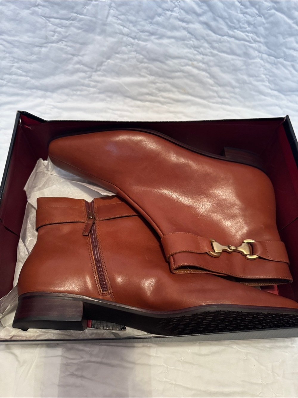 Talbots Chestnut Brown Leather Ankle Booties with Gold Horsebit - Picture 6 of 6